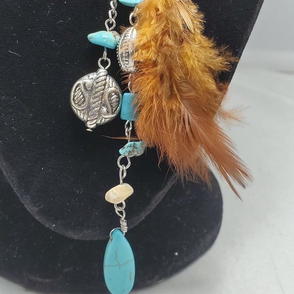 RUFF HEWN southwest feather silver/cord pendant necklace - Picture 5 of 8